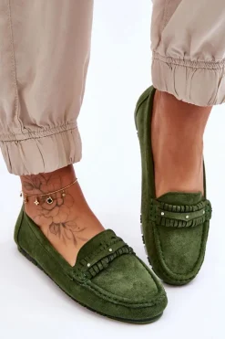 Damskie Zamszowe Mokasyny Zielone Clorie