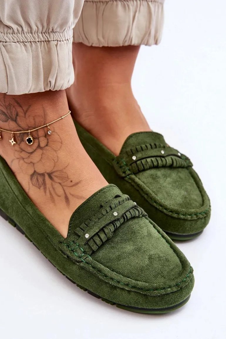 Damskie Zamszowe Mokasyny Zielone Clorie