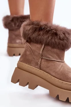 Damskie Zamszowe Śniegowce Ciemnobeżowe Lemar Ann