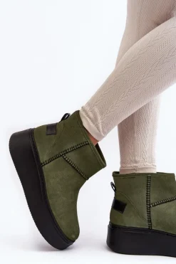Damskie Zamszowe Śniegowce Maciejka 06257-24 Oliwkowe