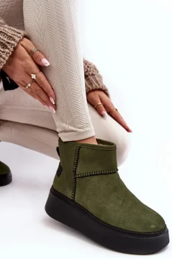 Damskie Zamszowe Śniegowce Maciejka 06257-24 Oliwkowe