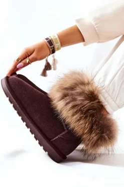 Damskie Zamszowe Śniegowce Z Futerkiem Brązowe Alexa
