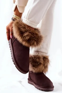 Damskie Zamszowe Śniegowce Z Futerkiem Brązowe Alexa