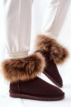 Damskie Zamszowe Śniegowce Z Futerkiem Brązowe Alexa