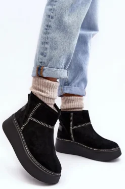 Damskie Zamszowe Śniegowce Maciejka 06257-01 Czarne