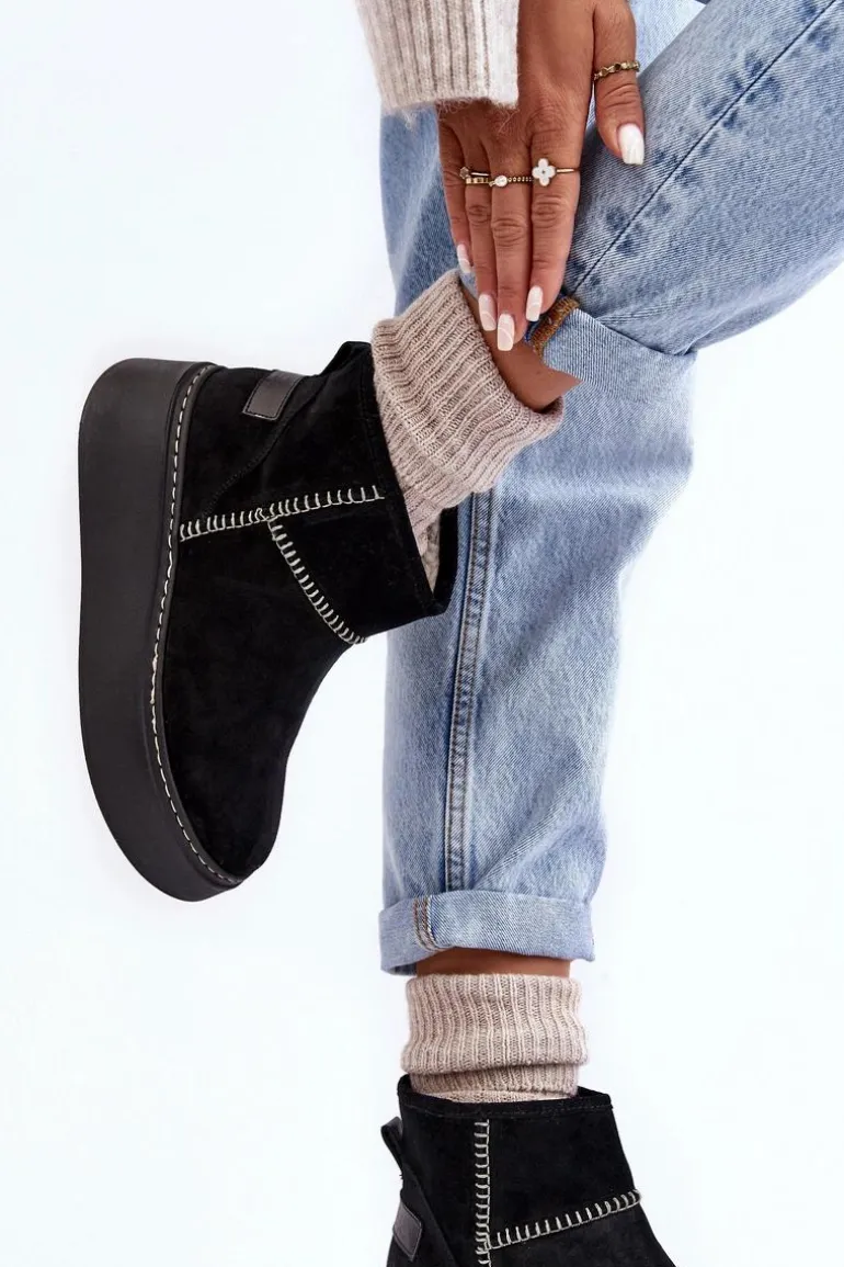 Damskie Zamszowe Śniegowce Maciejka 06257-01 Czarne