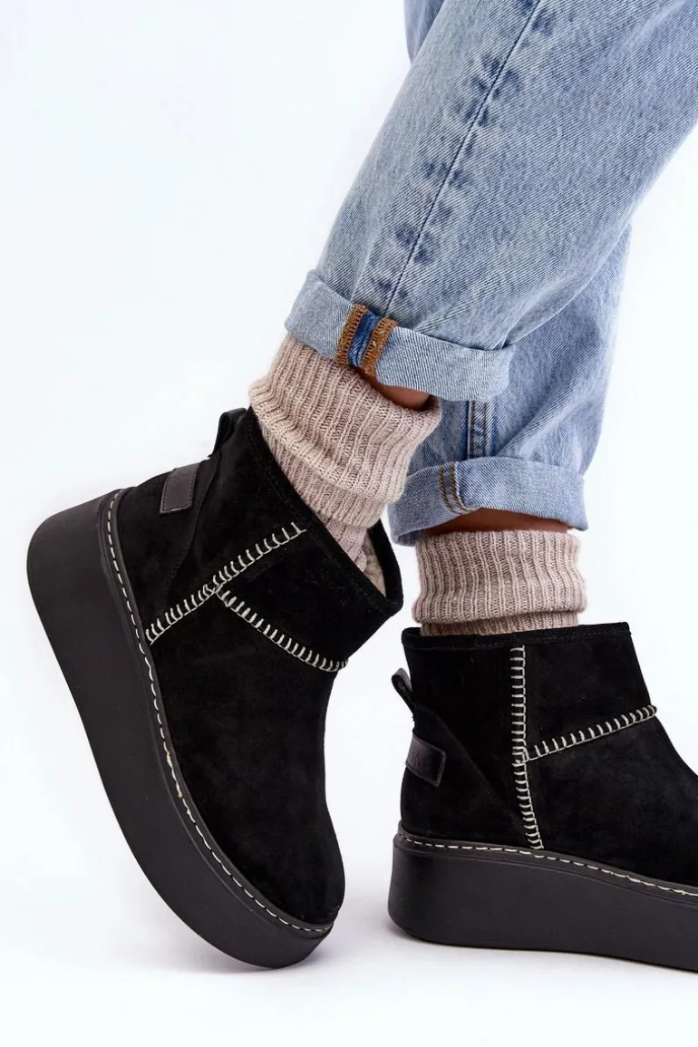 Damskie Zamszowe Śniegowce Maciejka 06257-01 Czarne