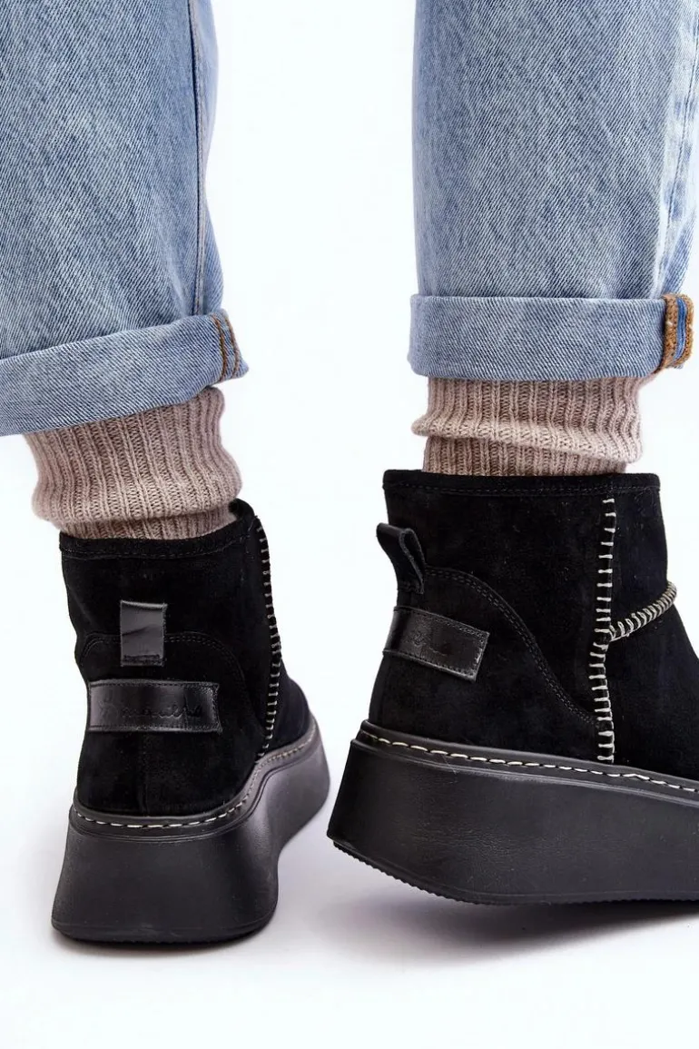 Damskie Zamszowe Śniegowce Maciejka 06257-01 Czarne