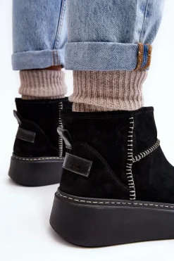 Damskie Zamszowe Śniegowce Maciejka 06257-01 Czarne