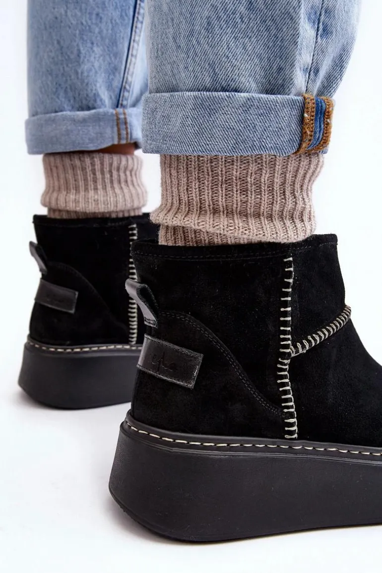 Damskie Zamszowe Śniegowce Maciejka 06257-01 Czarne