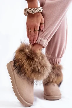 Damskie Zamszowe Śniegowce Z Futerkiem Jasnobeżowe Alexa