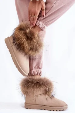 Damskie Zamszowe Śniegowce Z Futerkiem Jasnobeżowe Alexa