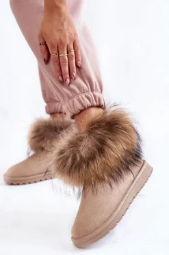 Damskie Zamszowe Śniegowce Z Futerkiem Jasnobeżowe Alexa