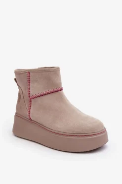 Damskie Zamszowe Śniegowce Maciejka 06257-22 Jasnobeżowe