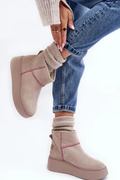 Damskie Zamszowe Śniegowce Maciejka 06257-22 Jasnobeżowe