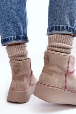 Damskie Zamszowe Śniegowce Maciejka 06257-22 Jasnobeżowe