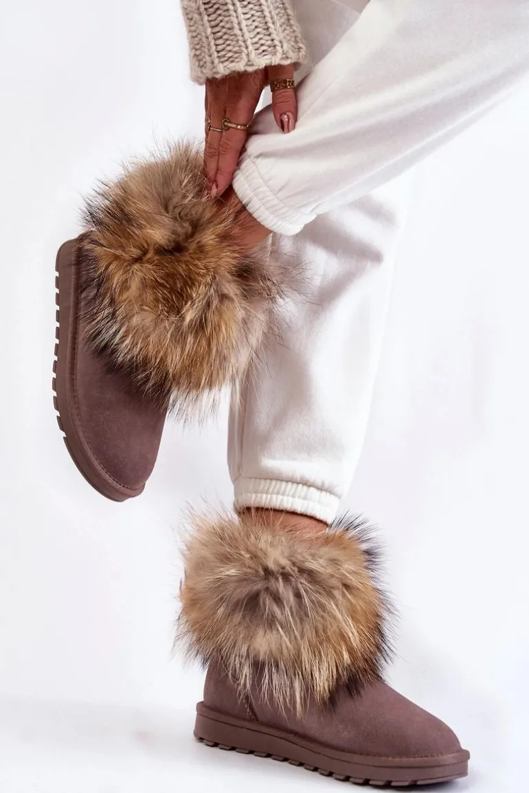 Damskie Zamszowe Śniegowce Z Futerkiem Szare Alexa