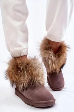 Damskie Zamszowe Śniegowce Z Futerkiem Szare Alexa