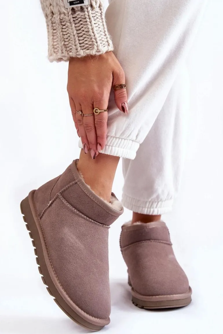 Damskie Zamszowe Niskie Śniegowce Szare Shelie