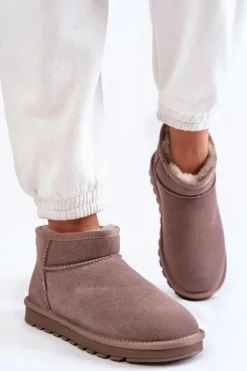 Damskie Zamszowe Niskie Śniegowce Szare Shelie