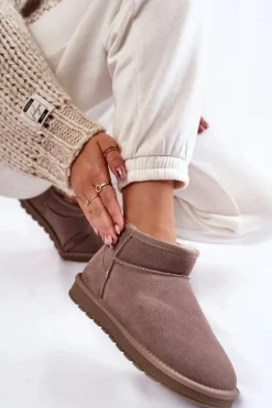 Damskie Zamszowe Niskie Śniegowce Szare Shelie