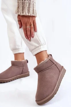 Damskie Zamszowe Niskie Śniegowce Szare Shelie