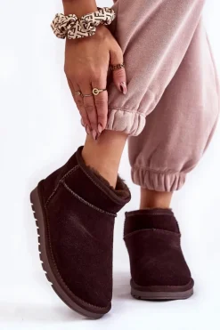 Damskie Zamszowe Niskie Śniegowce Brązowe Shelie