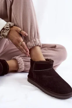 Damskie Zamszowe Niskie Śniegowce Brązowe Shelie