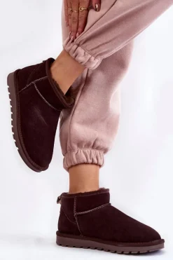 Damskie Zamszowe Niskie Śniegowce Brązowe Shelie