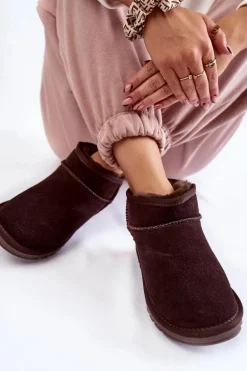 Damskie Zamszowe Niskie Śniegowce Brązowe Shelie