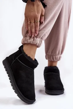 Damskie Zamszowe Niskie Śniegowce Czarne Shelie