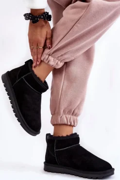 Damskie Zamszowe Niskie Śniegowce Czarne Shelie