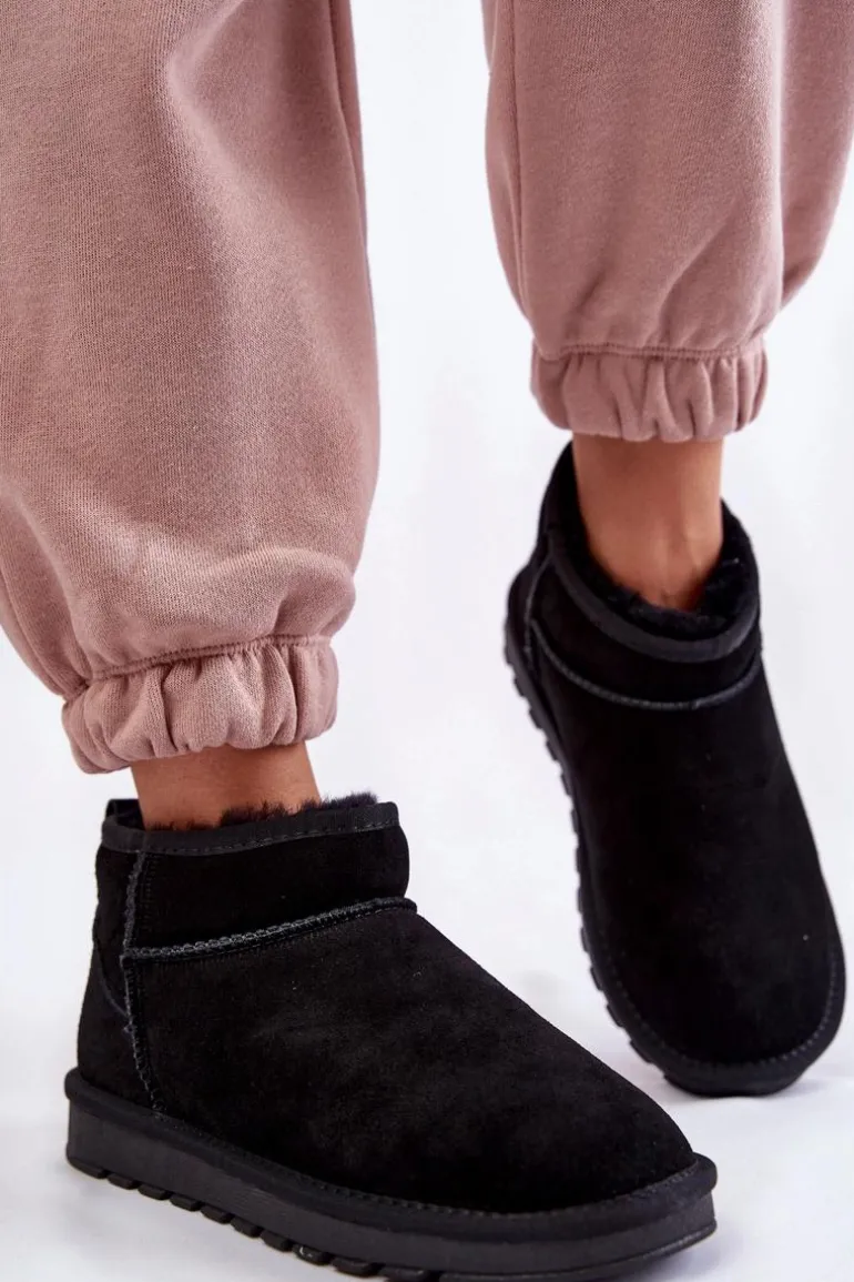 Damskie Zamszowe Niskie Śniegowce Czarne Shelie