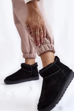 Damskie Zamszowe Niskie Śniegowce Czarne Shelie