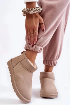 Damskie Zamszowe Niskie Śniegowce Jasnobeżowe Shelie