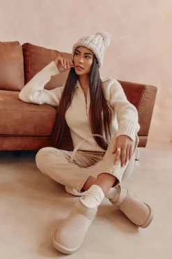 Damskie Zamszowe Niskie Śniegowce Jasnobeżowe Shelie