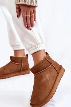 Damskie Zamszowe Niskie Śniegowce Camel Shelie