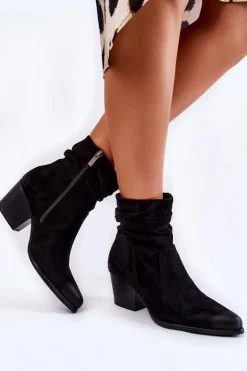 Damskie Zamszowe Ocieplane Botki Czarne Wenche