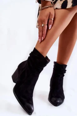 Damskie Zamszowe Ocieplane Botki Czarne Wenche