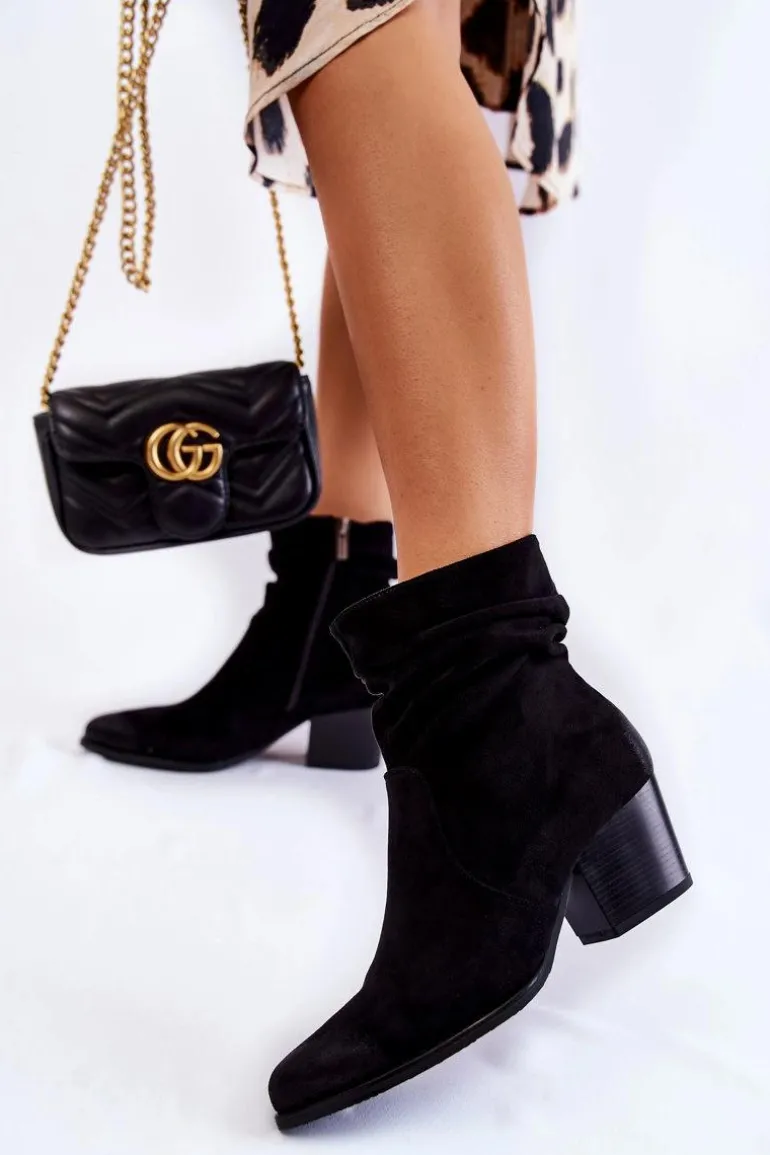 Damskie Zamszowe Ocieplane Botki Czarne Wenche