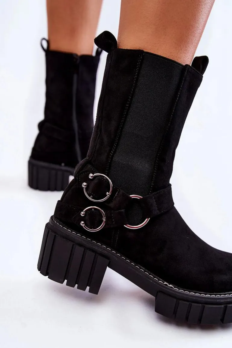 Damskie Zamszowe Ocieplane Botki Workery Czarne Brinnon