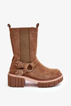 Damskie Zamszowe Ocieplane Botki Workery Camel Brinnon