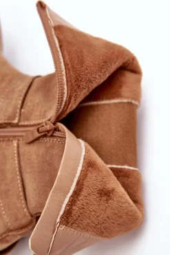Damskie Zamszowe Ocieplane Botki Workery Camel Brinnon