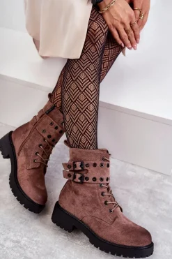 Damskie Zamszowe Ocieplane Botki Jasnobrązowe Silvor