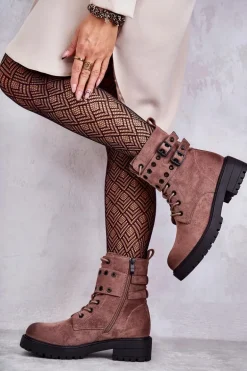 Damskie Zamszowe Ocieplane Botki Jasnobrązowe Silvor