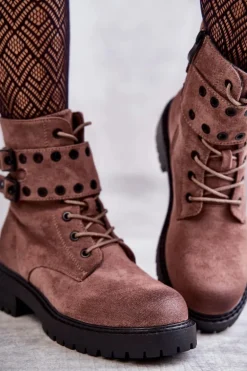 Damskie Zamszowe Ocieplane Botki Jasnobrązowe Silvor