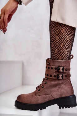 Damskie Zamszowe Ocieplane Botki Jasnobrązowe Silvor