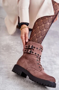 Damskie Zamszowe Ocieplane Botki Jasnobrązowe Silvor