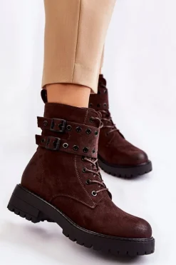 Damskie Zamszowe Ocieplane Botki Brązowe Silvor