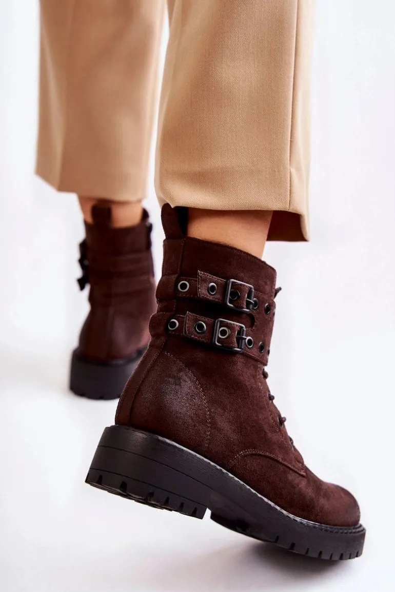 Damskie Zamszowe Ocieplane Botki Brązowe Silvor